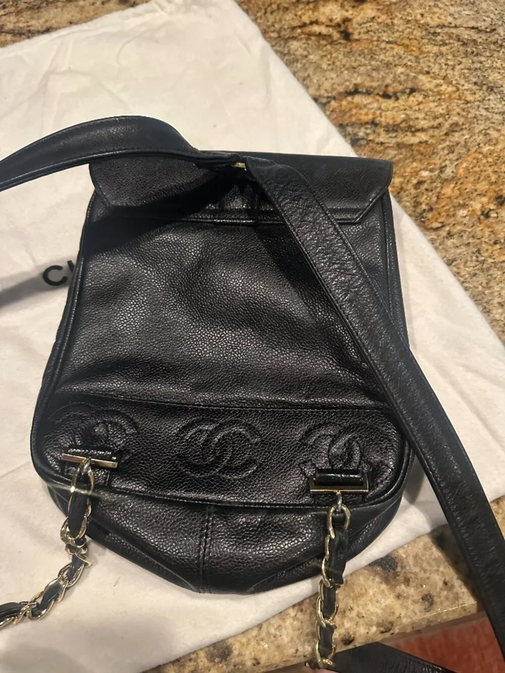 Chanel Vintage Black Caviar CC Backpack